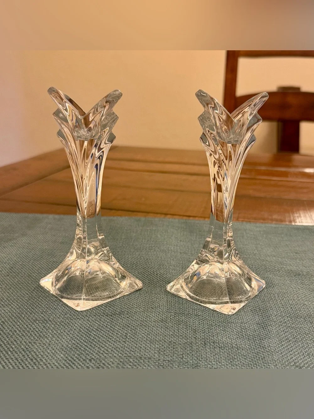 MIKASA Lead Crystal Candlestick Art Deco Holders 5 1/2